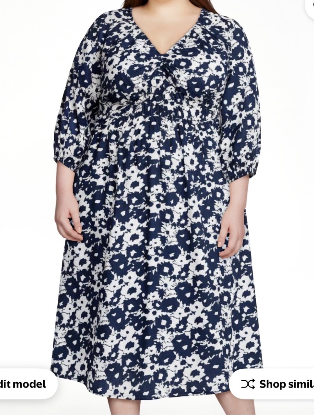 Terra & Sky Navy Blue & White Floral V-Neck Midi Dress